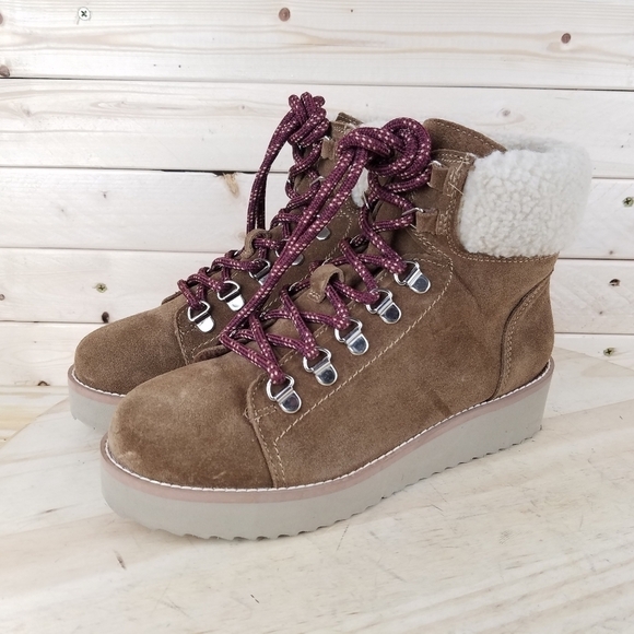 Sam Edelman Franc 6 US Hiking Trail Boot Booties Faux Shearling Trim Lace-up NEW - Picture 8 of 12